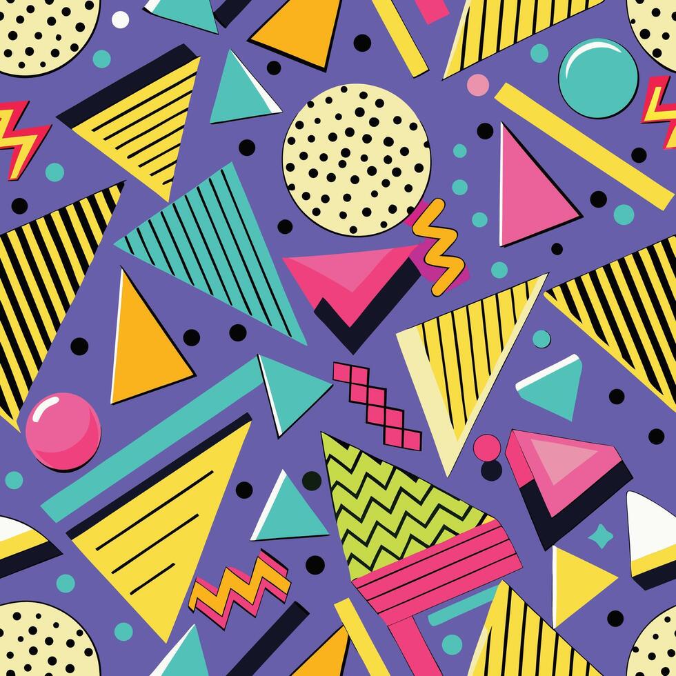 Vibrant 80s retro geometric pattern seamless design vector