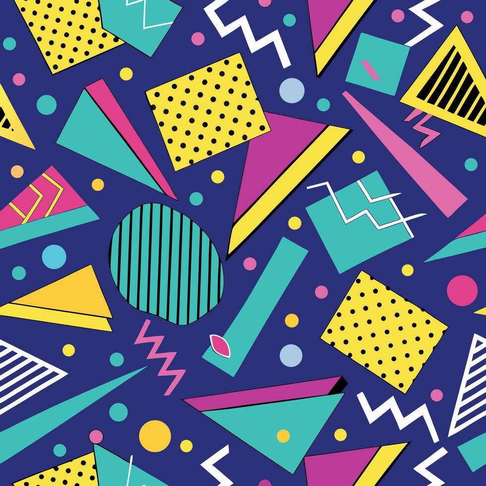 Vibrant 90s style geometric seamless pattern vector