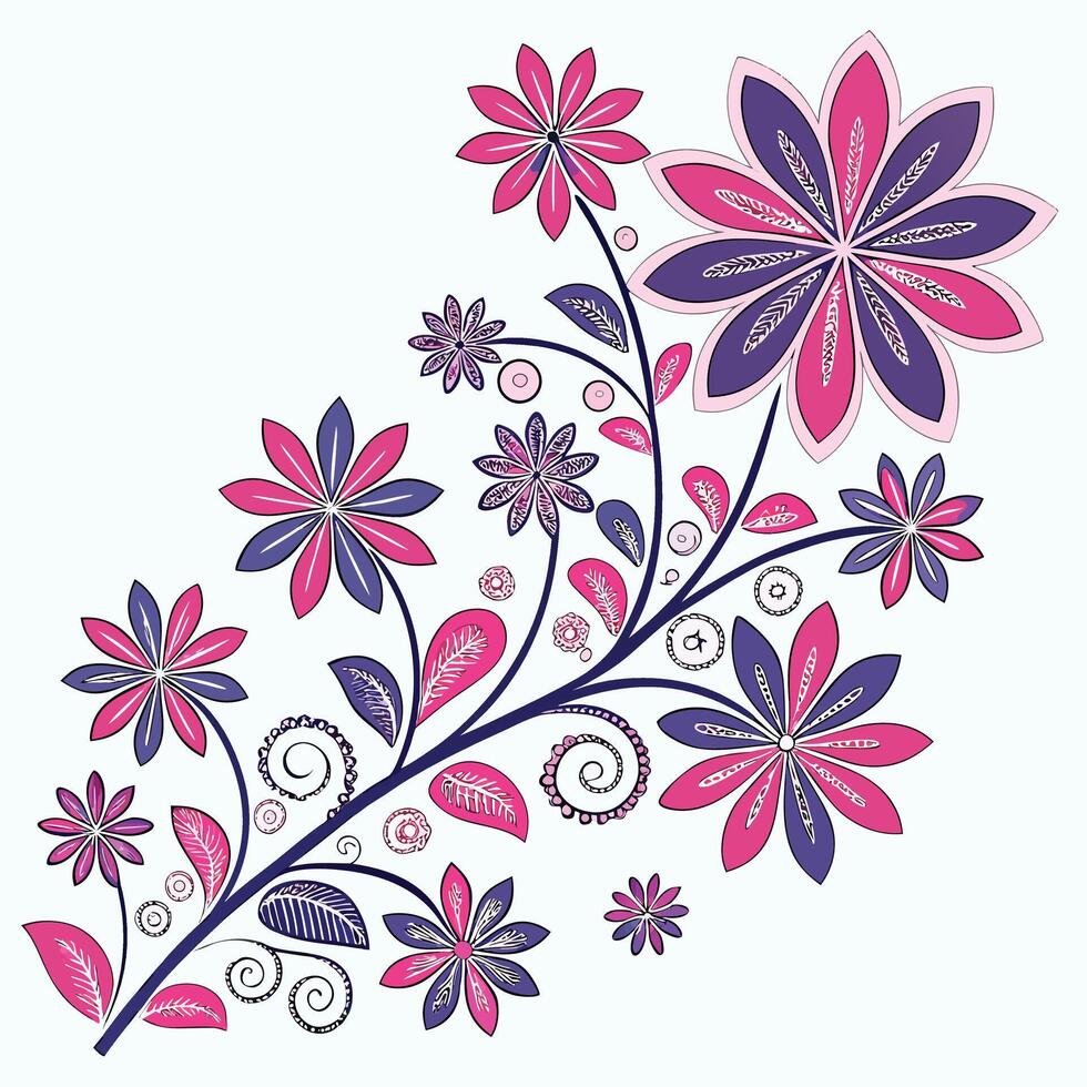 Elegant Floral Pattern with Pink and Purple Flowers on White Background Botanical Decorative Design for Prints and Artworks vector