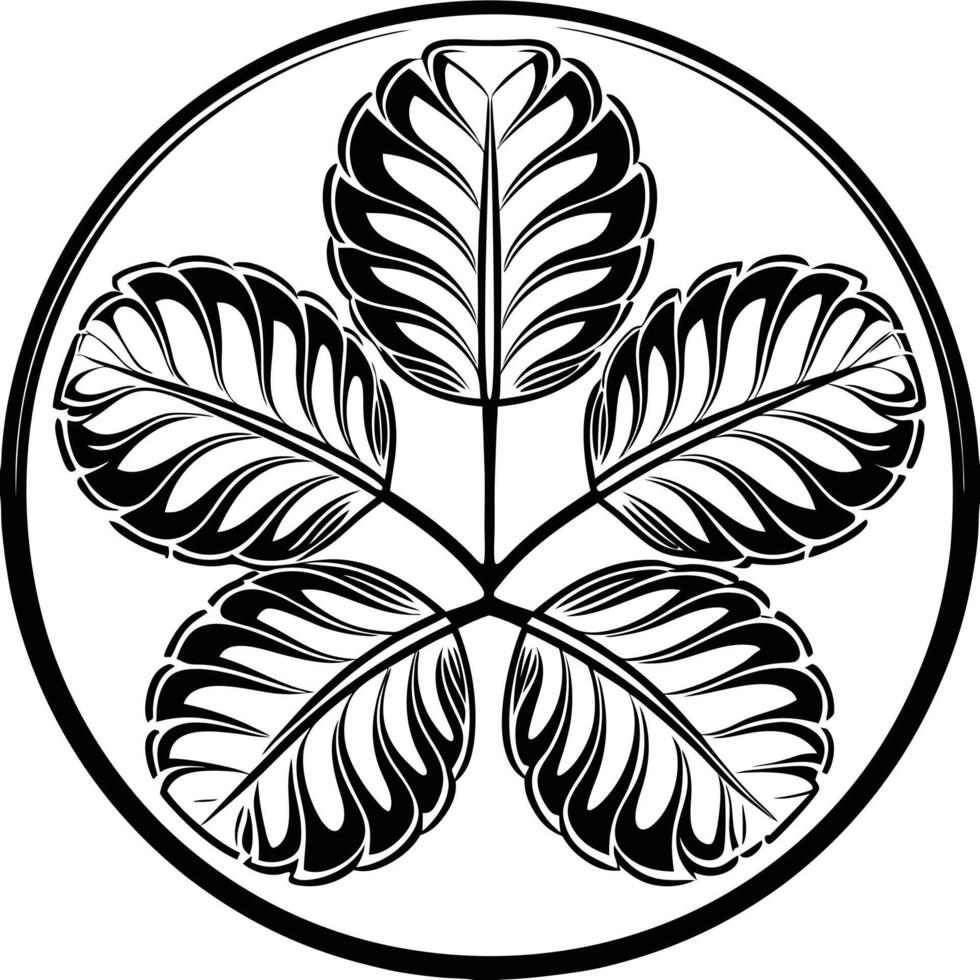 Ornamental black and white circular leaf design vector