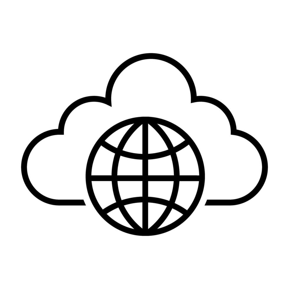 cloud computing with planet earth illustration design, simple line style icon vector