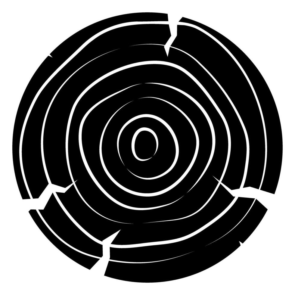 Tree rings. Black and white illustration of a cut tree trunk. vector