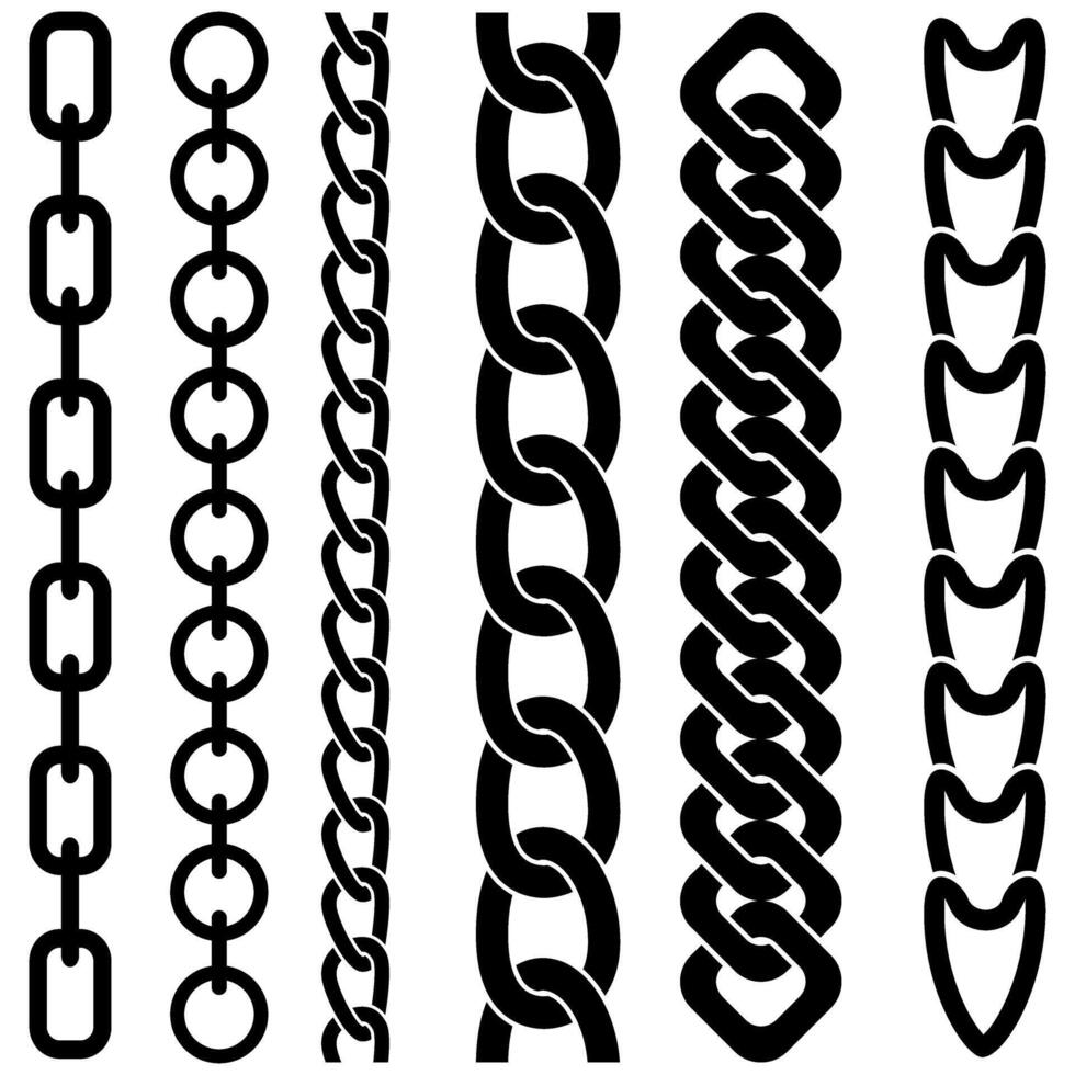 Set of black chains isolated on white background. illustration. Eps 10. vector