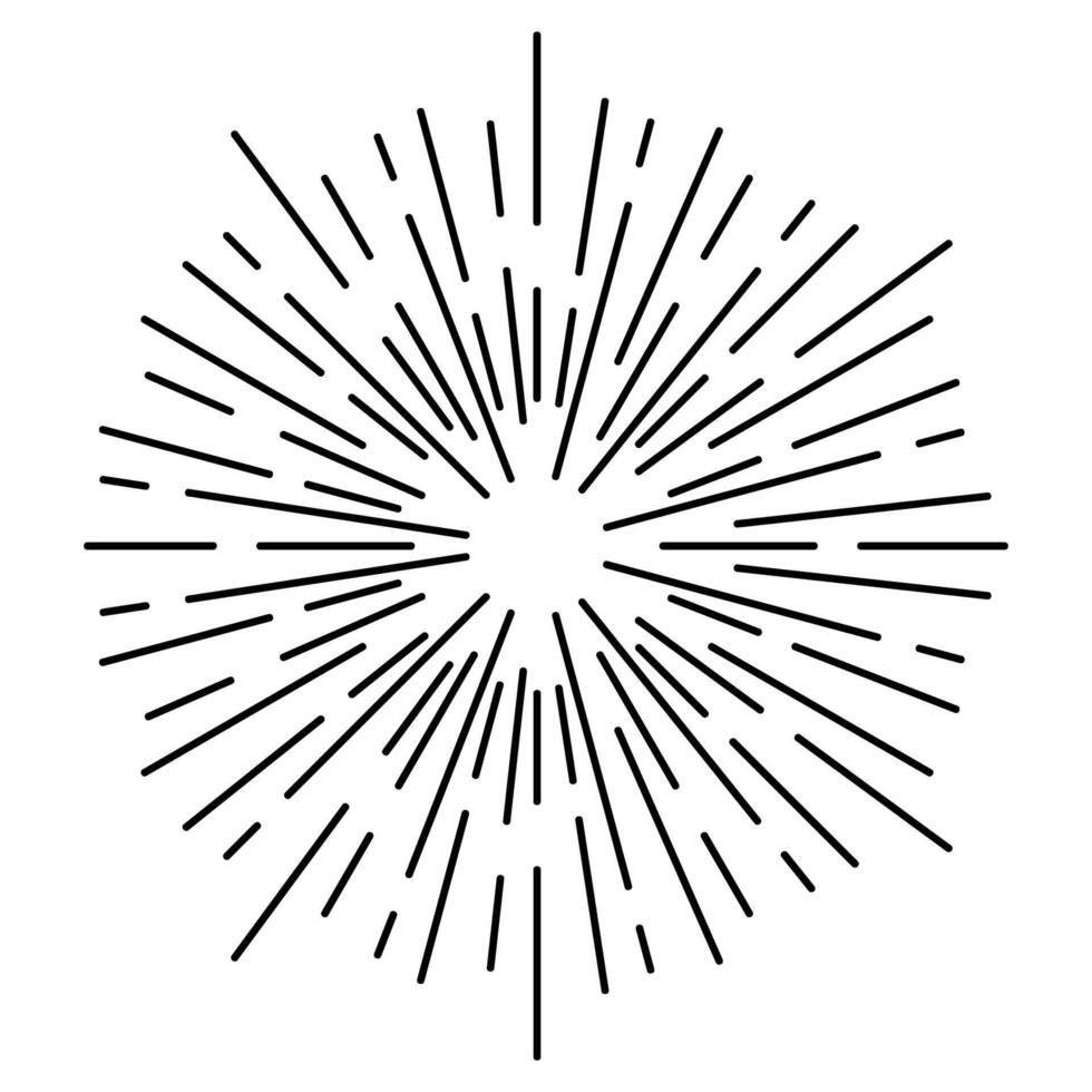 Starburst, sunburst element. Radial, radiating lines. Circular, concentric burst element vector