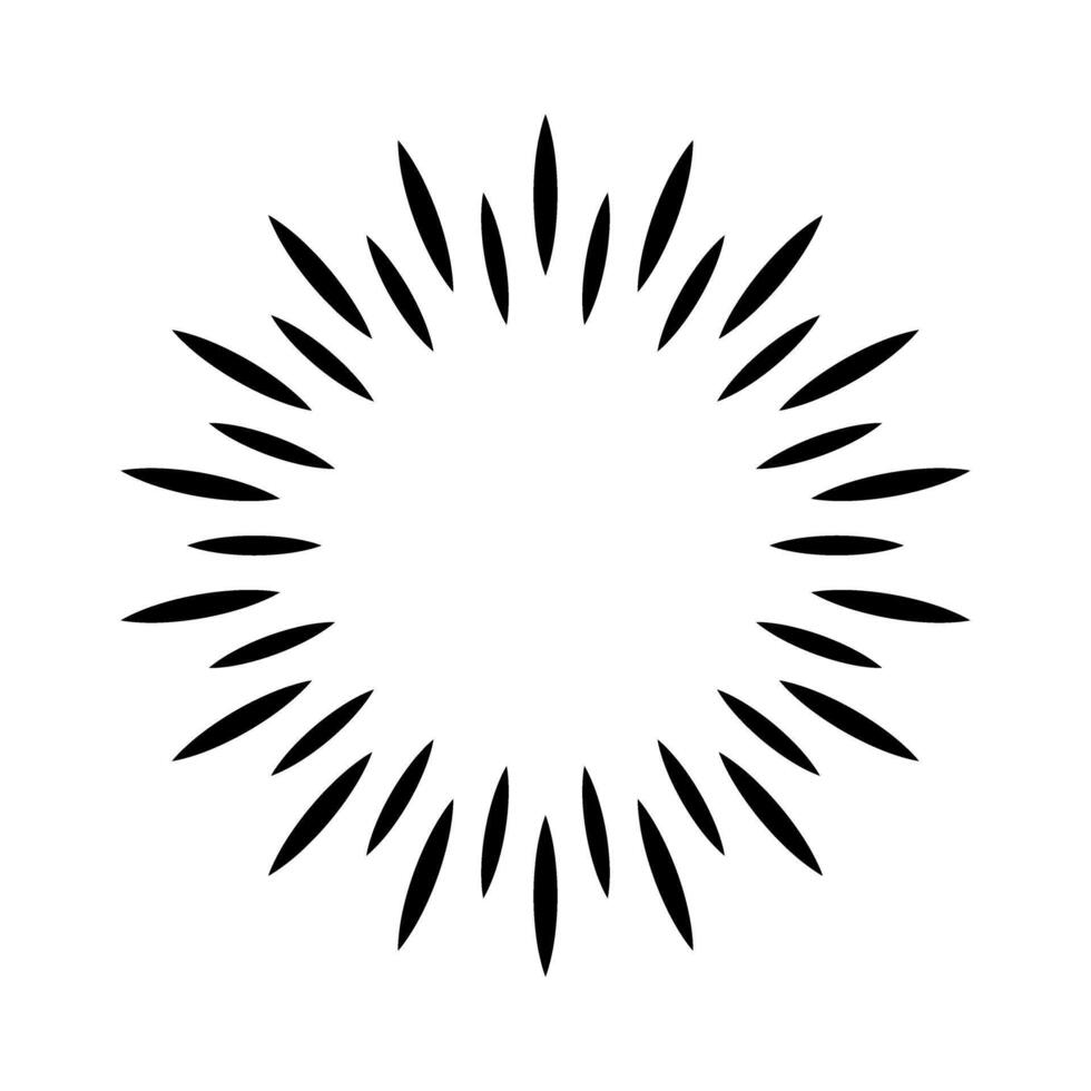 Sun icon. Radial, radiating, converging lines. Starburst, sunburst element vector