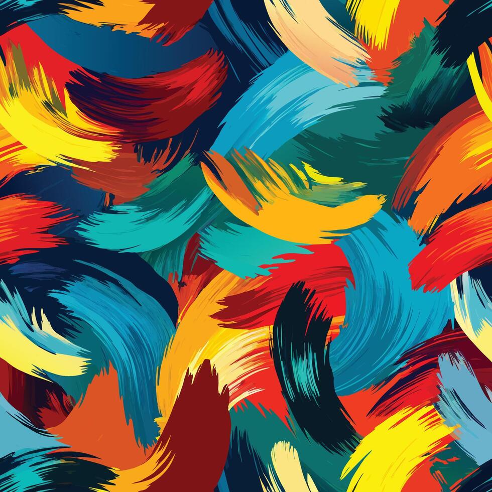 Vibrant Abstract Paint Brush Strokes Seamless Pattern for Fabric and Wallpape vector