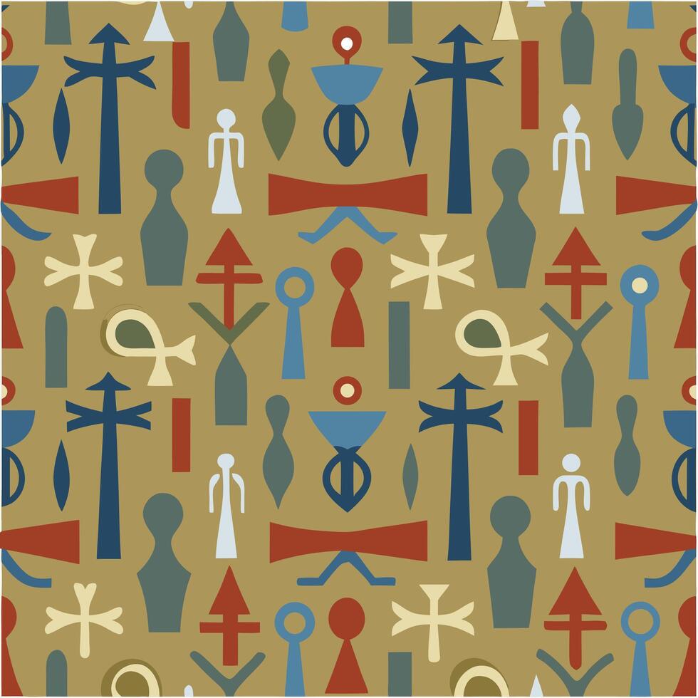 Seamless pattern with ancient egyptian hieroglyph inspired symbols vector