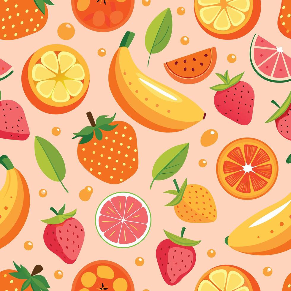 Vibrant seamless pattern of tropical fruits vector