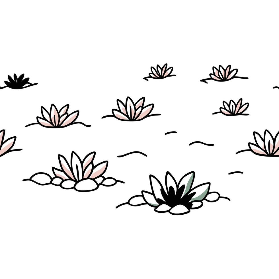 Simple line drawing of water lilies in a pond vector