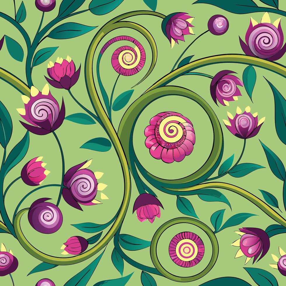 Seamless pattern with stylized pink and purple flowers vector