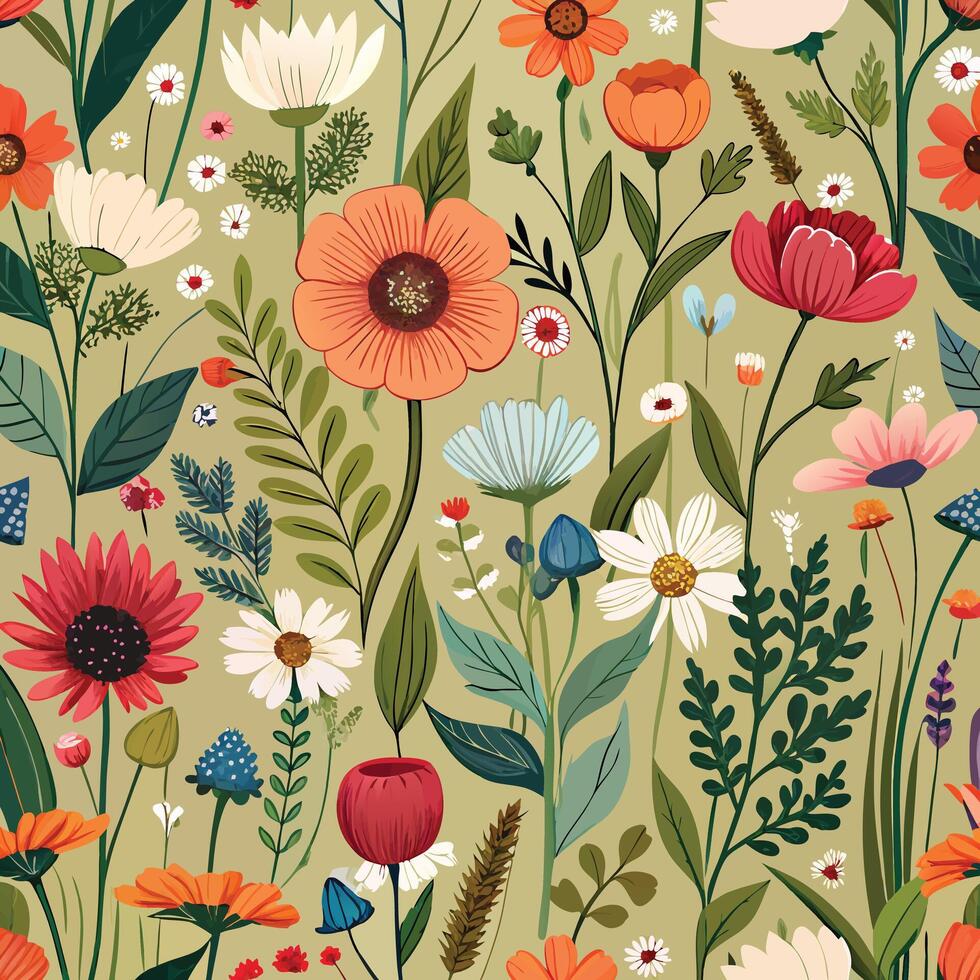 Vibrant summer floral seamless pattern design vector