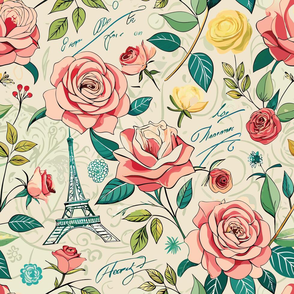 Romantic parisian roses seamless pattern vector