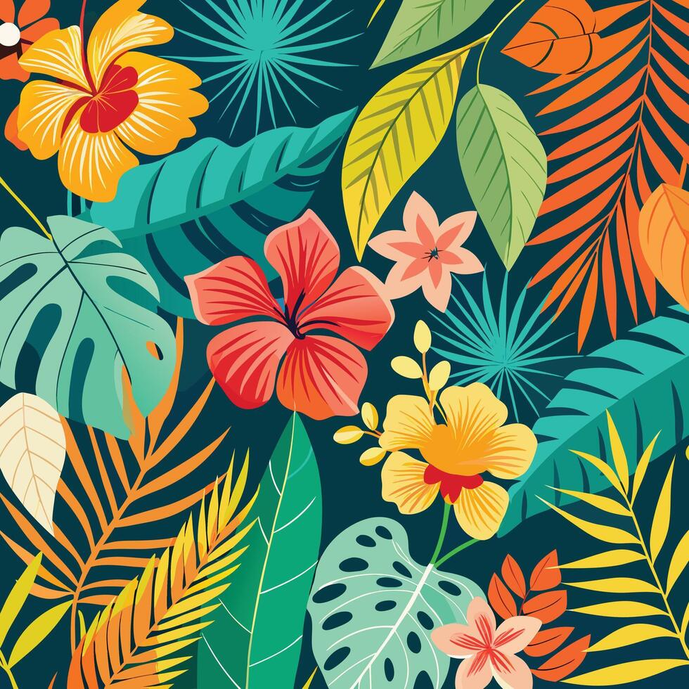 Vibrant tropical floral pattern background design vector