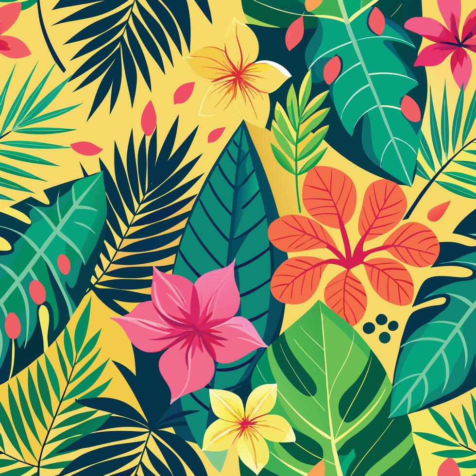 Vibrant tropical floral pattern seamless design vector