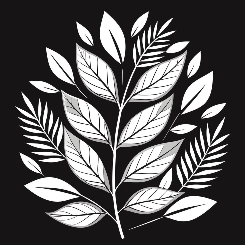 Stylish black and white botanical leaf illustration vector