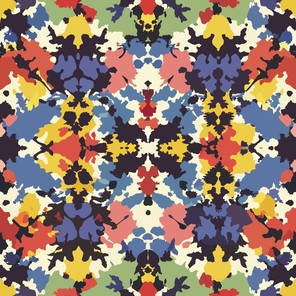 Abstract colorful rorschach ink blot seamless pattern vector