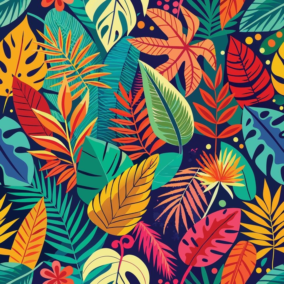 Vibrant tropical leaf pattern seamless design vector