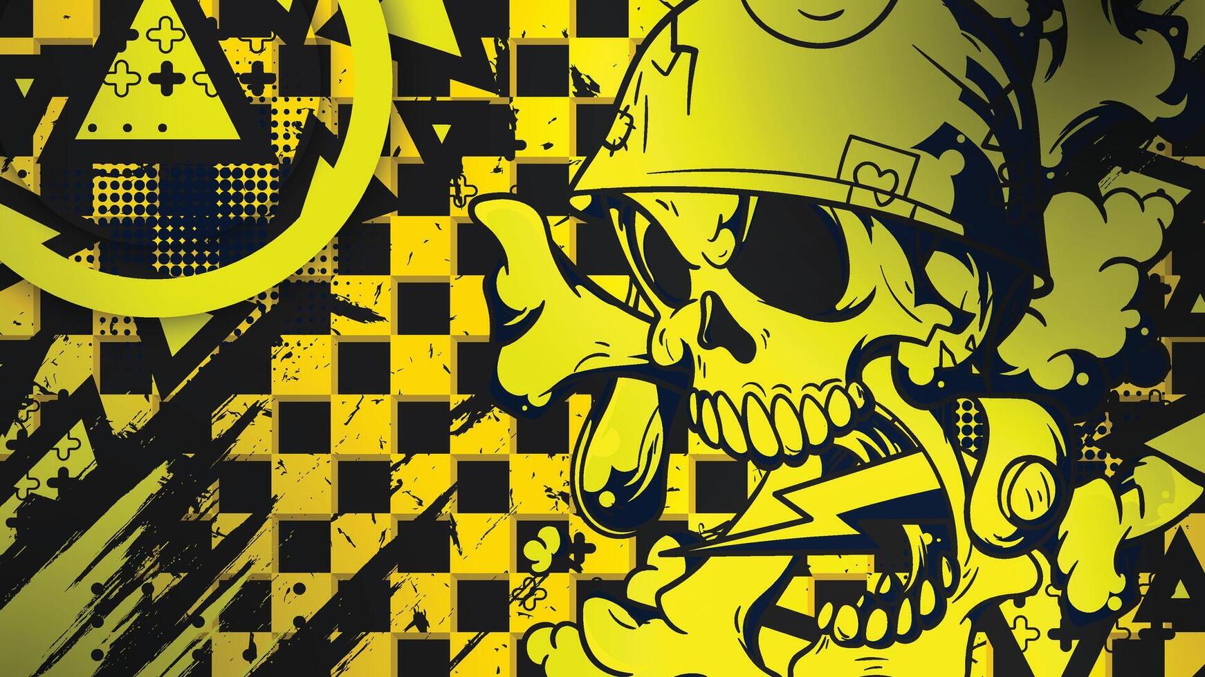 a skull and a checkered background with a yellow background vector