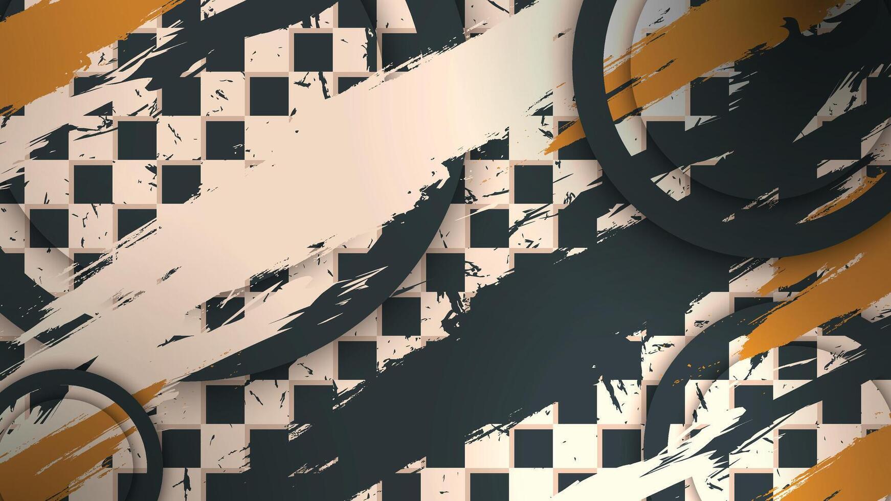 Modern Grunge Abstract Checkerboard Background with Brush Stroke and Circle Elements vector