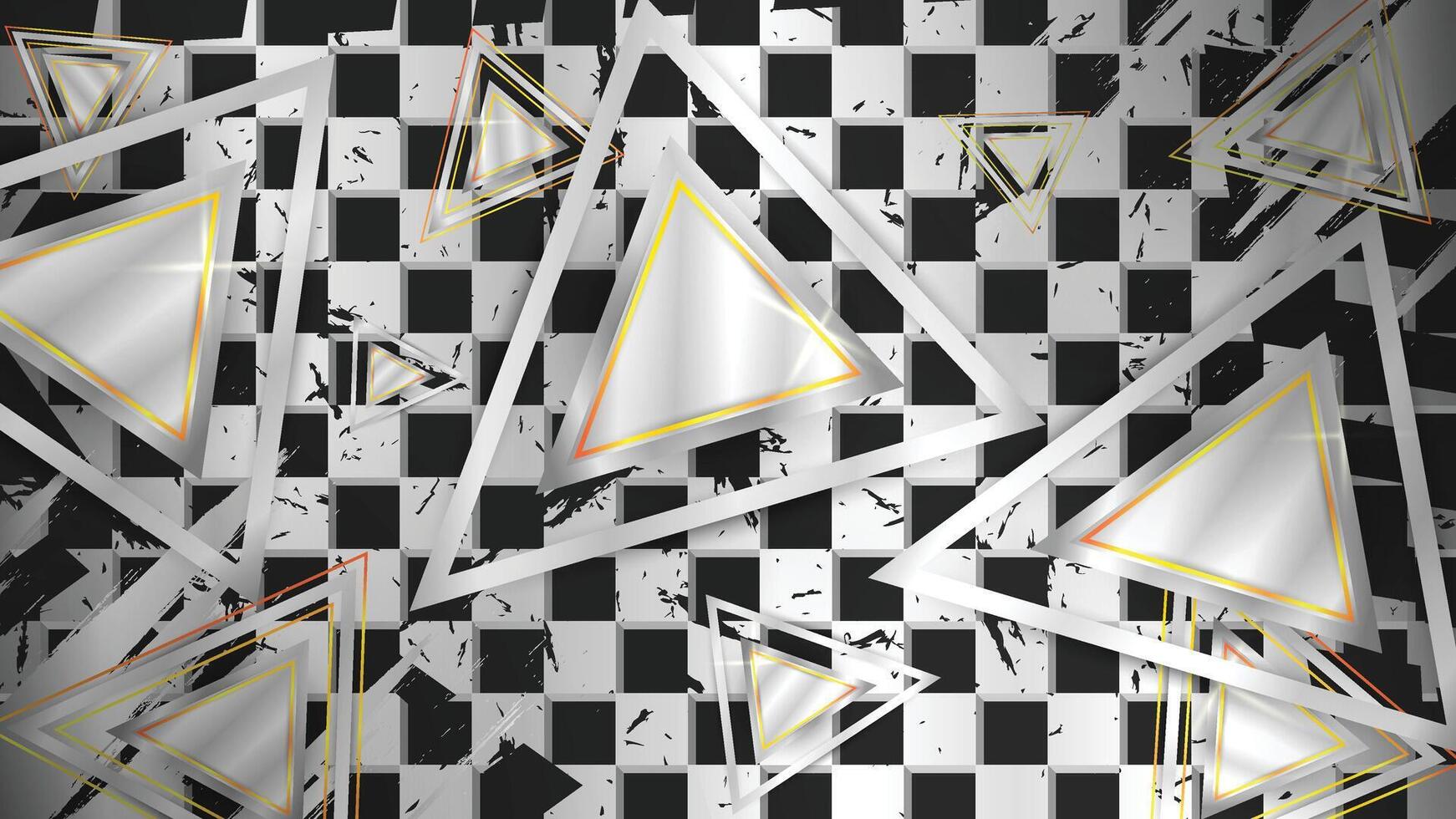 Abstract Futuristic Geometric Triangle Pattern with Metallic Checkerboard Background vector
