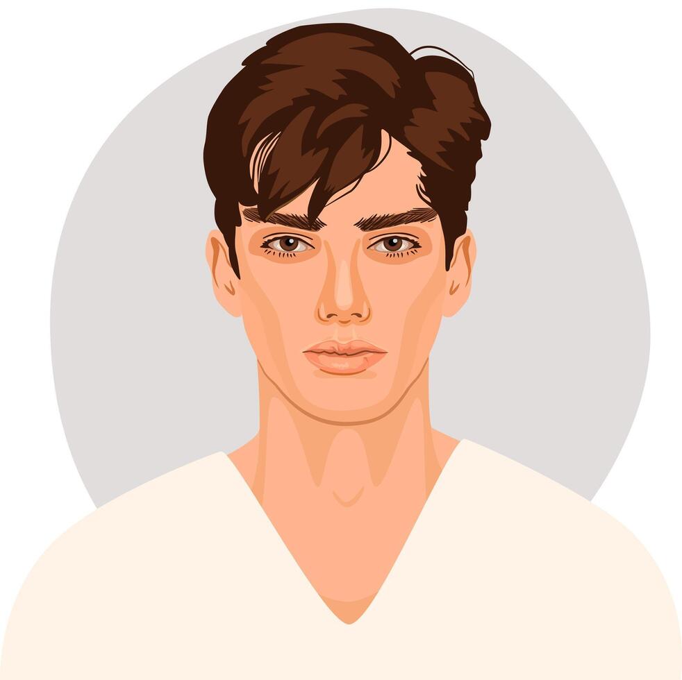 Detailed portrait of handsome brunet man. Attractive male avatar. vector