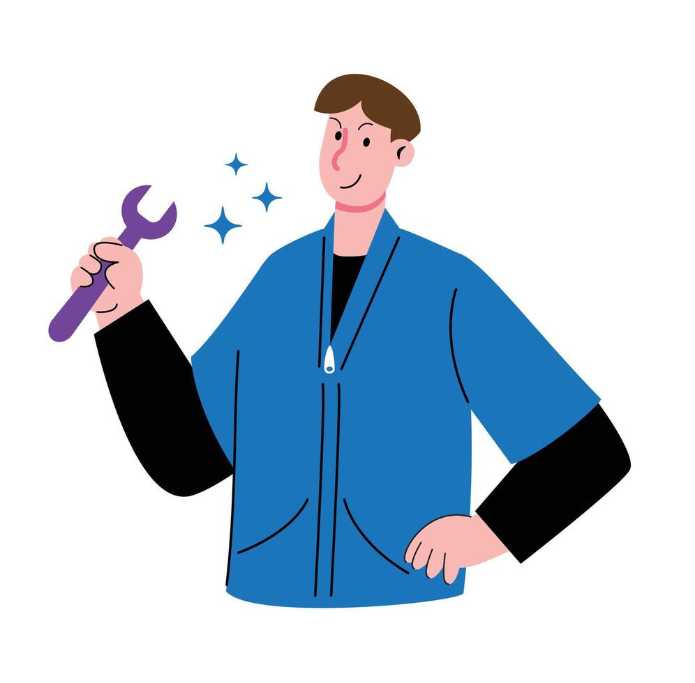 Male Mechanic Holding Wrench vector