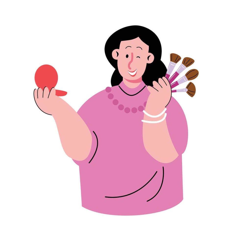Makeup Artist Holding Brushes vector