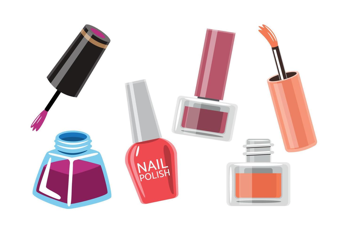 Collection of colorful nail polish bottles vector