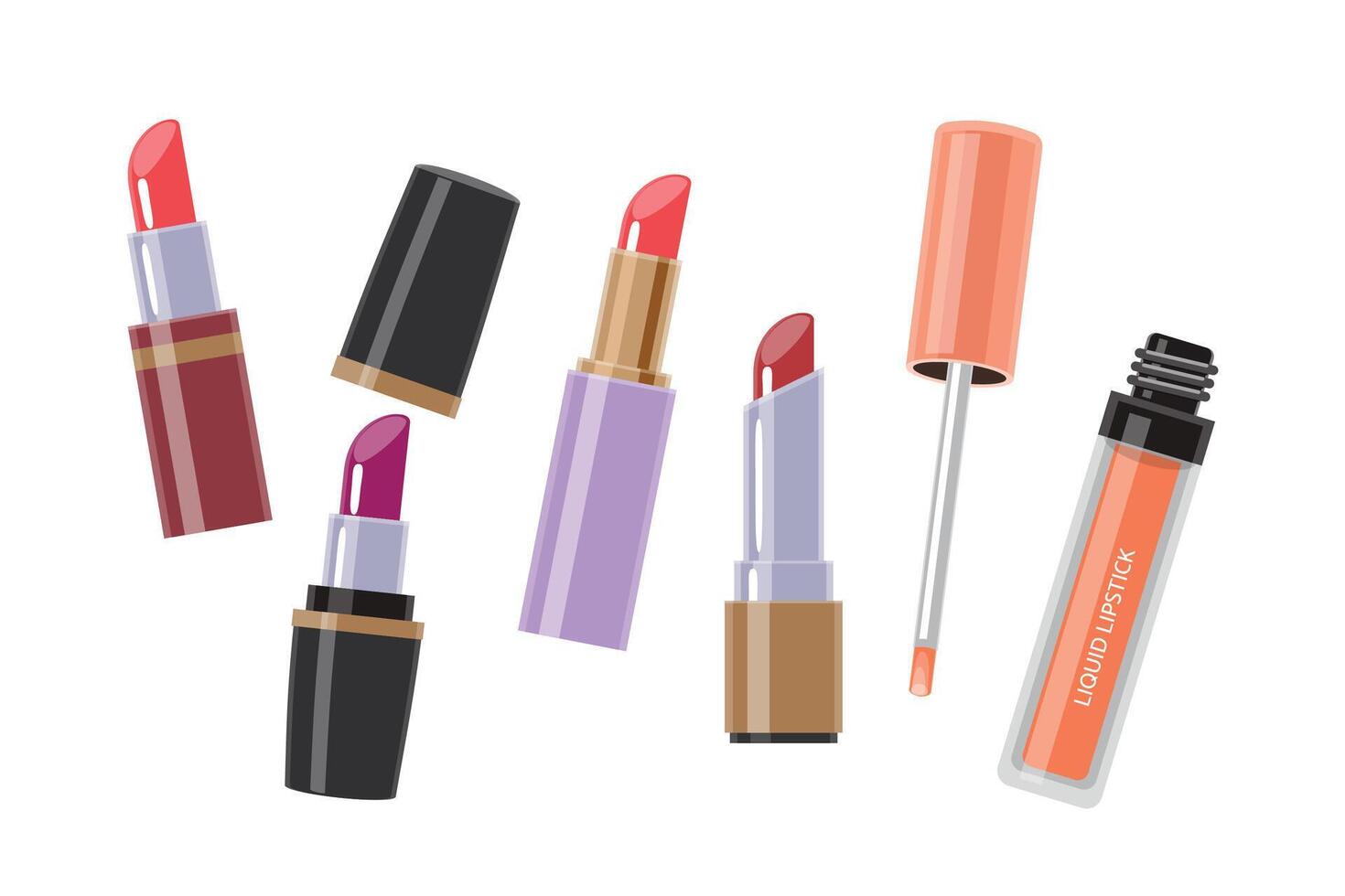 Variety of colorful lipsticks and glosses vector