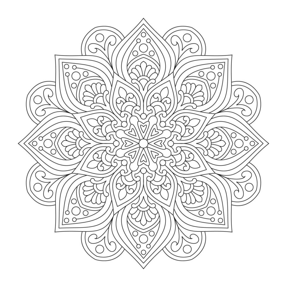 Black and white floral background coloring page of a mandala, file vector