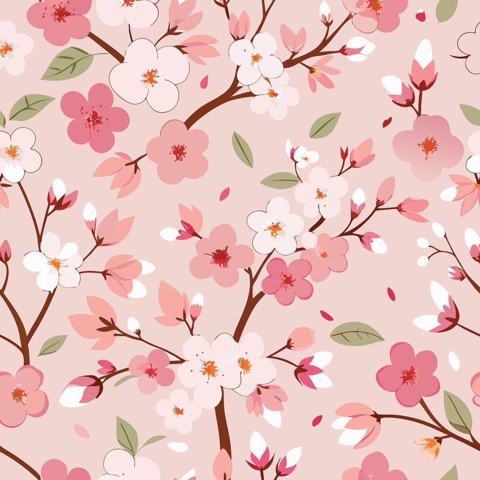 Seamless pink and white blossom floral pattern vector