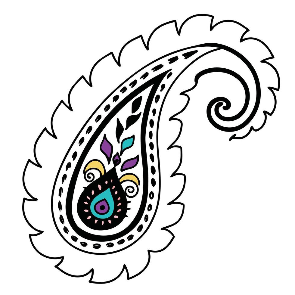 Colorful hand drawn paisley pattern design element vector