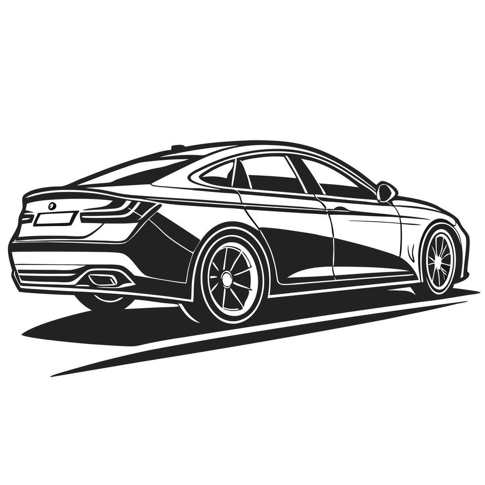 Sleek modern sedan silhouette in black and white depicting automotive design and speed vector