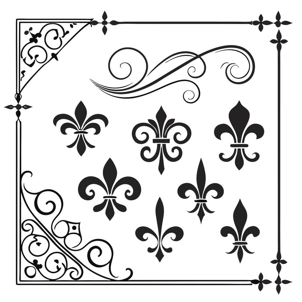 High quality collection of thirty five black ornamental designs for graphic projects vector