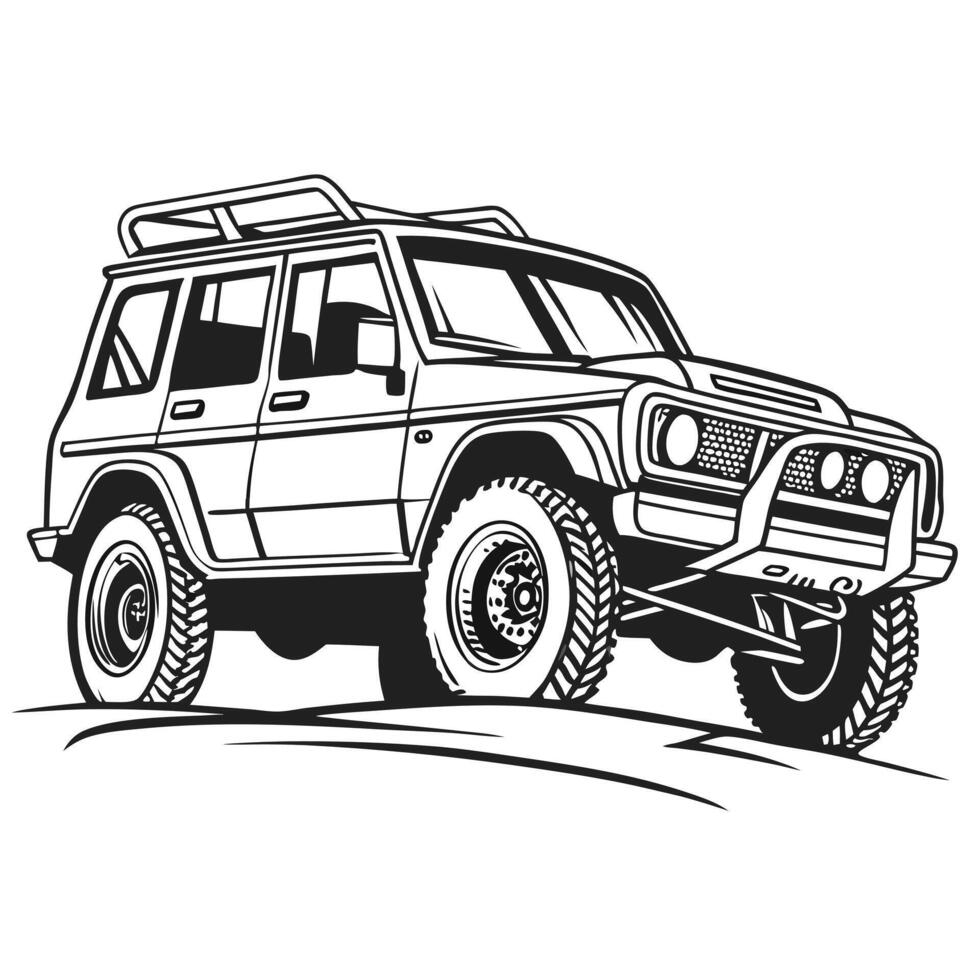 Rugged off road vehicle illustration with roof rack and bull bar ready for adventure vector