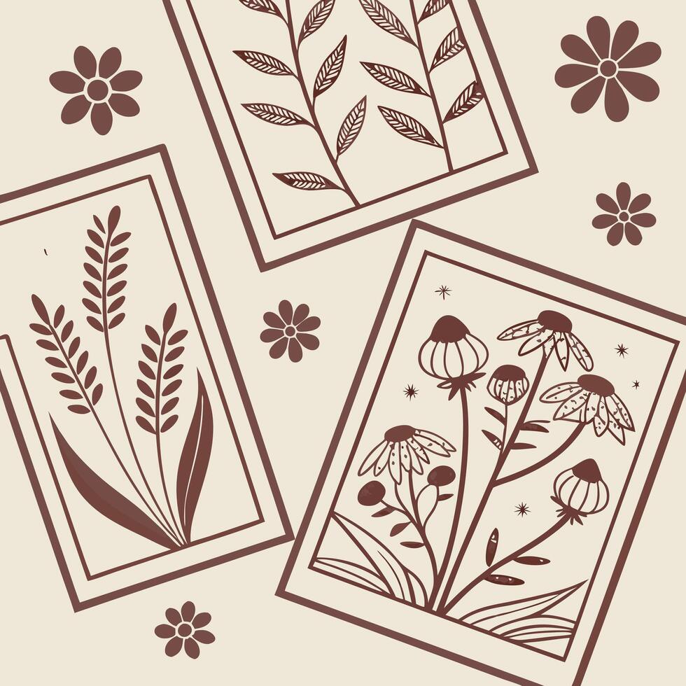 Seamless Botanical Illustration Pattern with Hand Drawn Floral Prints in Monochrome Style vector