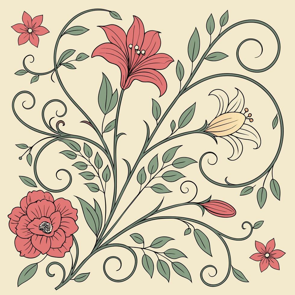 Victorian floral tapestry design with vines and scrolls style vector