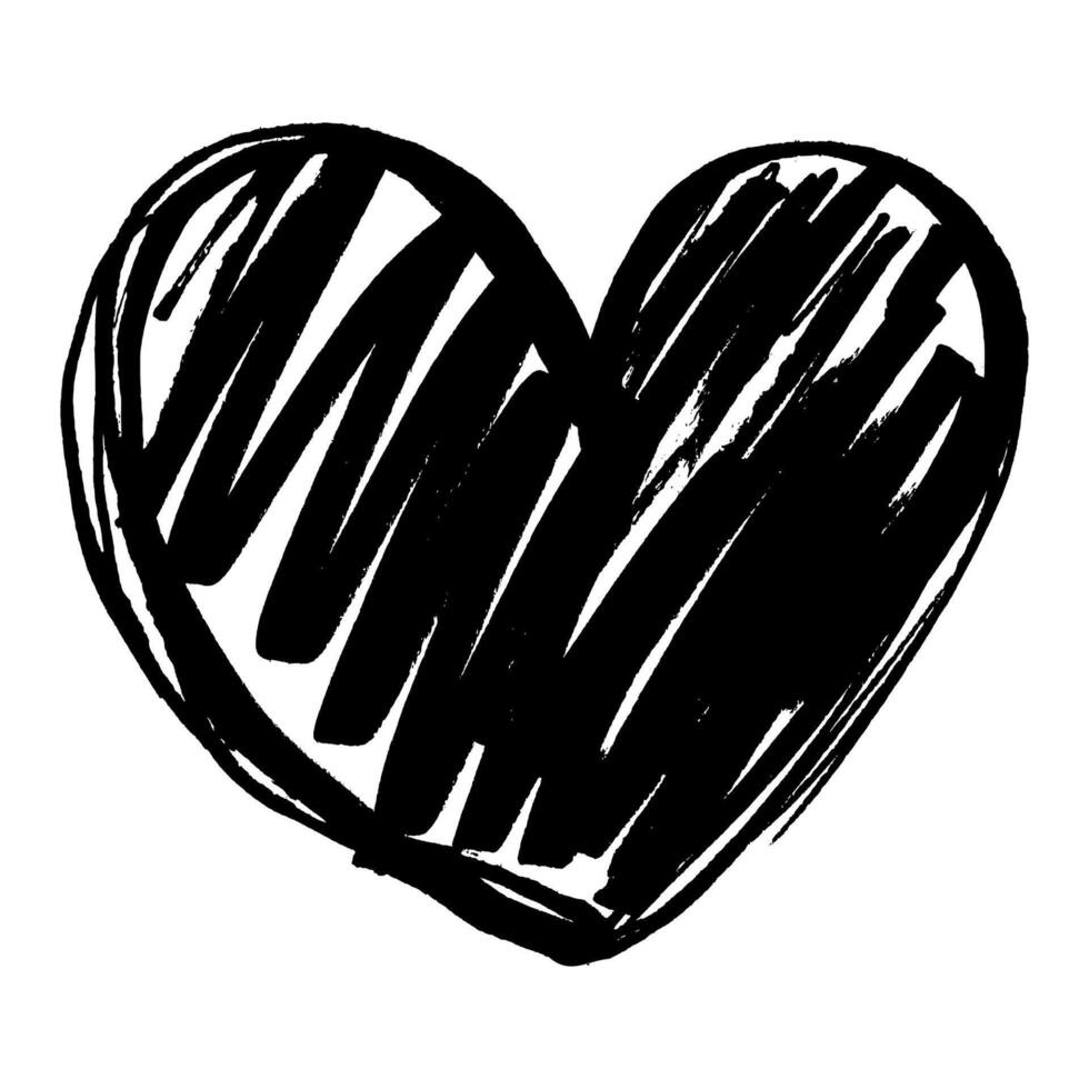 Bold Grunge Black Heart Shape Icon. Scribble Hand Draw Marker Pen Love Symbol. Felt pen artistic heart sign. vector