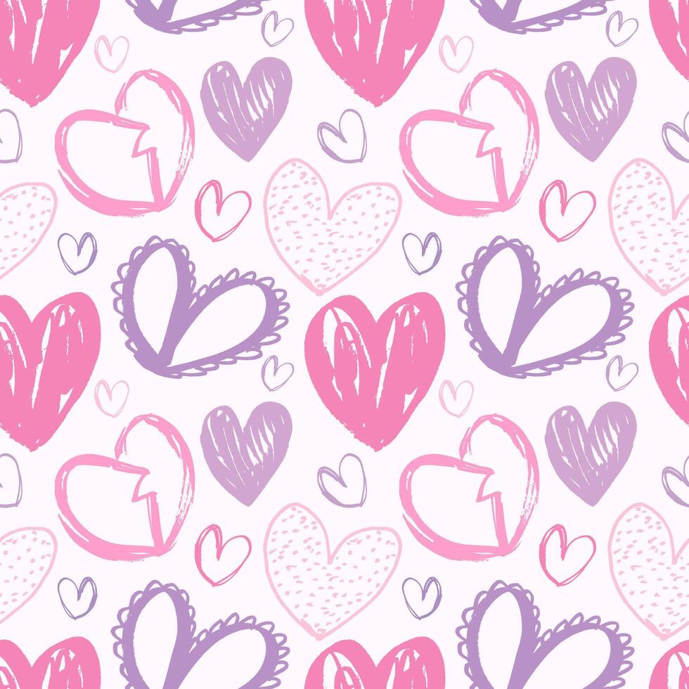 Abstract grunge chic heart pattern. Funky marker drawn love pattern. Soft pastel hearts seamless pattern. Playful romantic hearts pattern for fabrics, fashion, wrapping paper, packaging. Pink and vector
