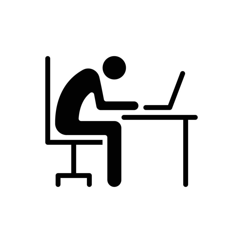 Slumped Desk Worker Icon Glyph Style Silhouette Tired Remote Employee Fatigue Symbol Mental Stress and Burnout Concept Overwhelmed Office Person Sitting at Laptop vector