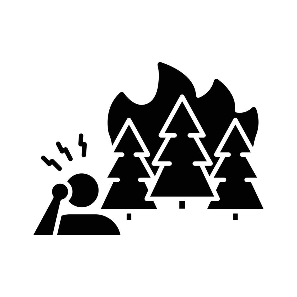 Stressed Person Forest Fire Glyph Icon. Climate Anxiety Reaction. Burning Trees Solid Silhouette. Environmental Crisis Symbol. vector