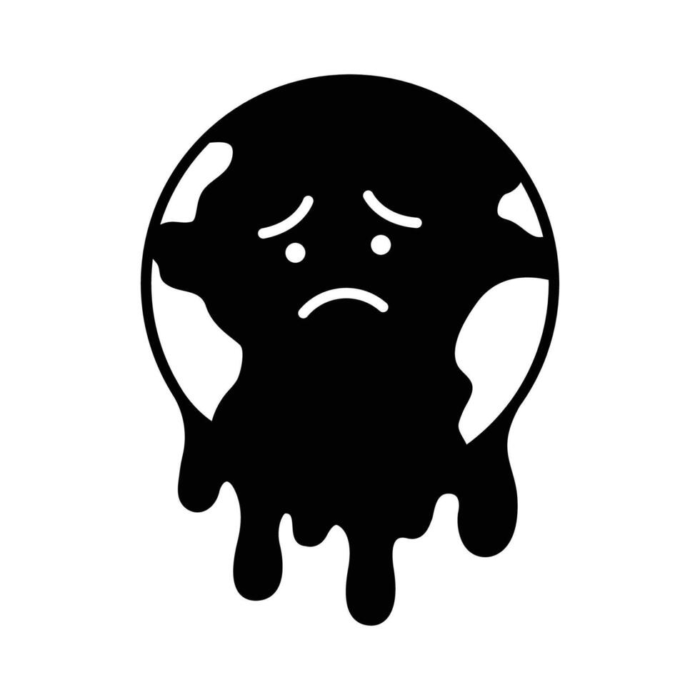 Melting Earth Climate Anxiety Glyph Icon. Sad Planet Global Warming Symbol. Environmental Crisis Black Silhouette. vector