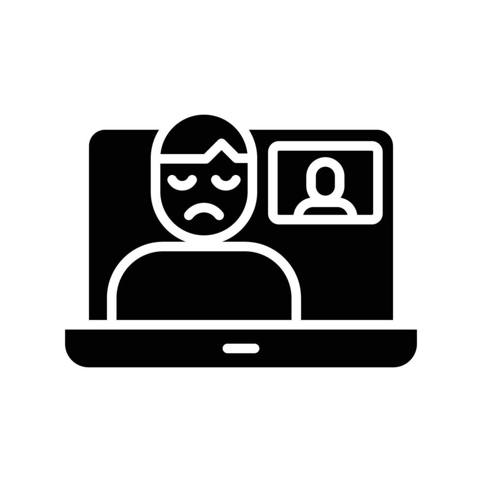 Call Burnout Icon Glyph Style Silhouette Depressed Remote Worker Face Tired of Online Meeting Communication Stress Fatigue Mental Health Symbol for Remote Work vector