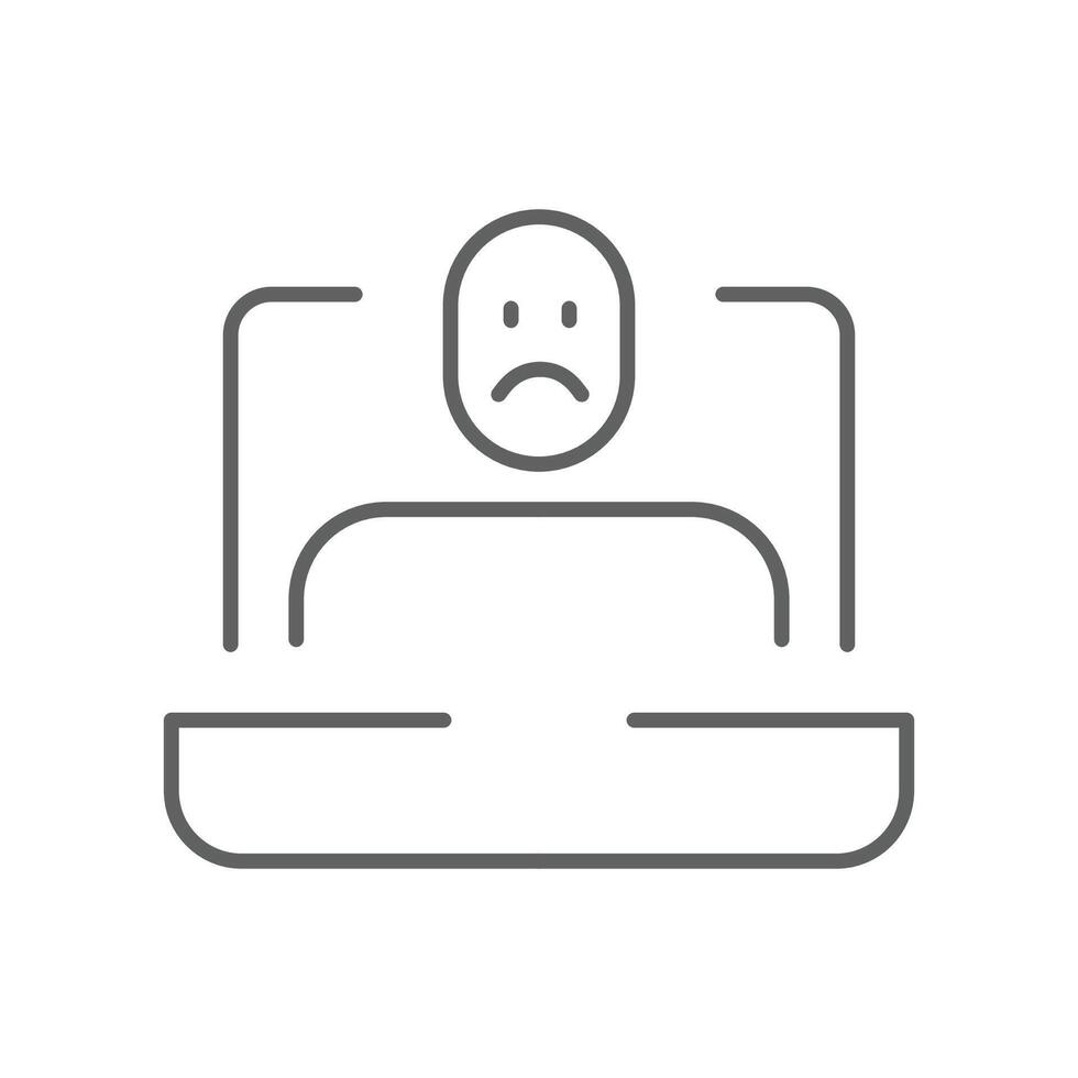 Sad remote worker icon Editable thin line outline of person in conference feeling stressed tired or emotionally drained during online meeting vector