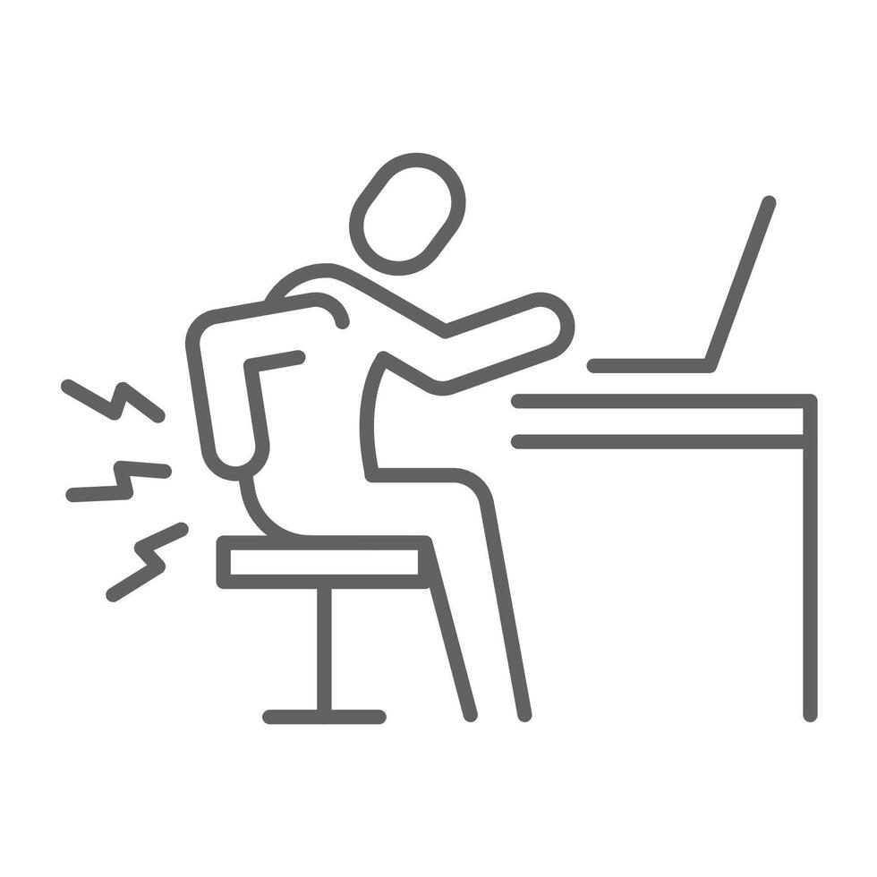 Lower back pain icon Thin line editable outline symbol showing remote worker fatigue sitting posture discomfort and office stress vector