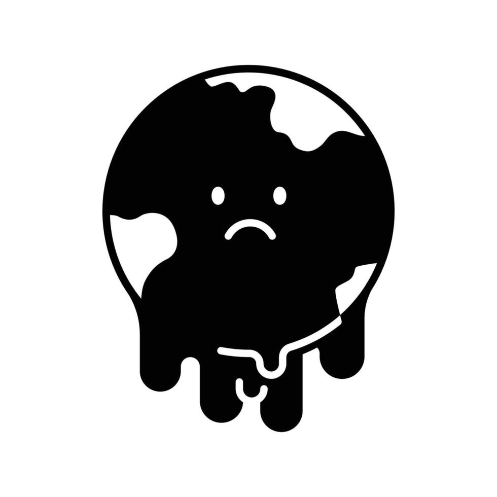 Sad Melting Earth Glyph Icon. Climate Anxiety Symbol. Global Warming Solid Style. Environmental Crisis Silhouette Planet. vector