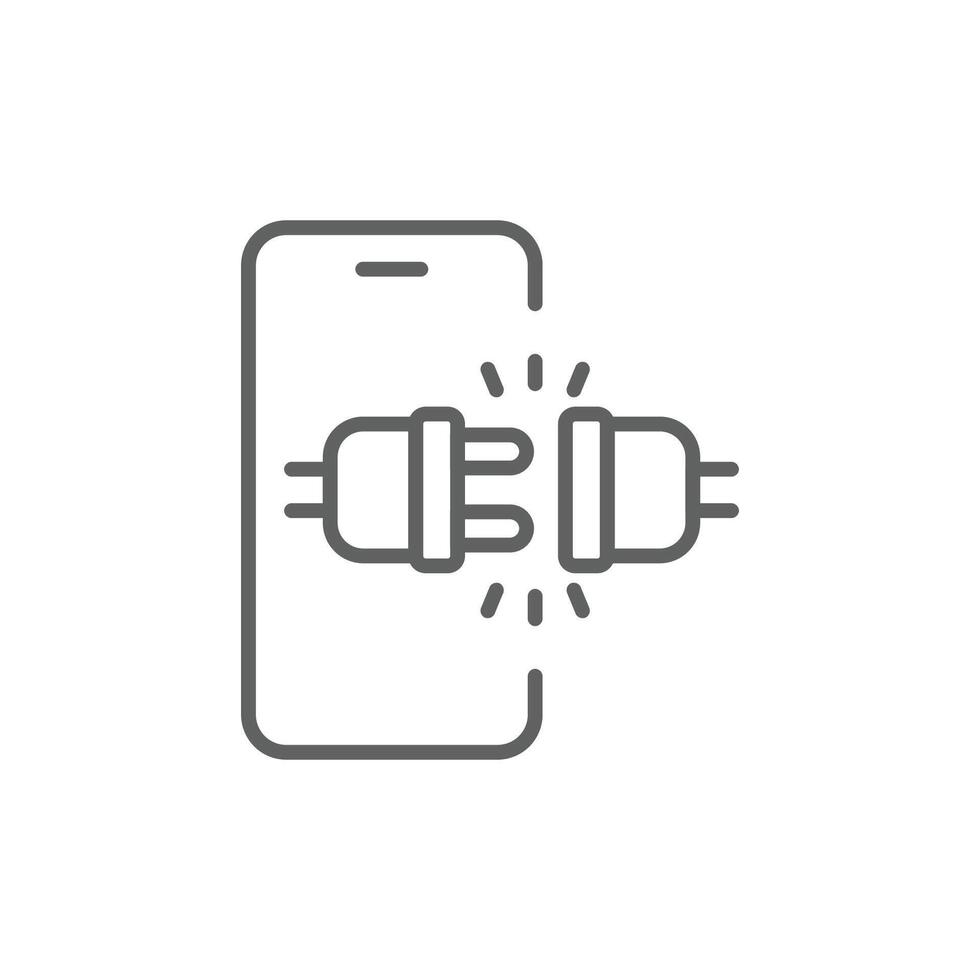 Smartphone Unplugged Cable Icon, Outline Design for Digital Detox, Tech Disconnect, App Timeout, Screen Off Mode, Minimal Editable Stroke Power Off Symbol vector