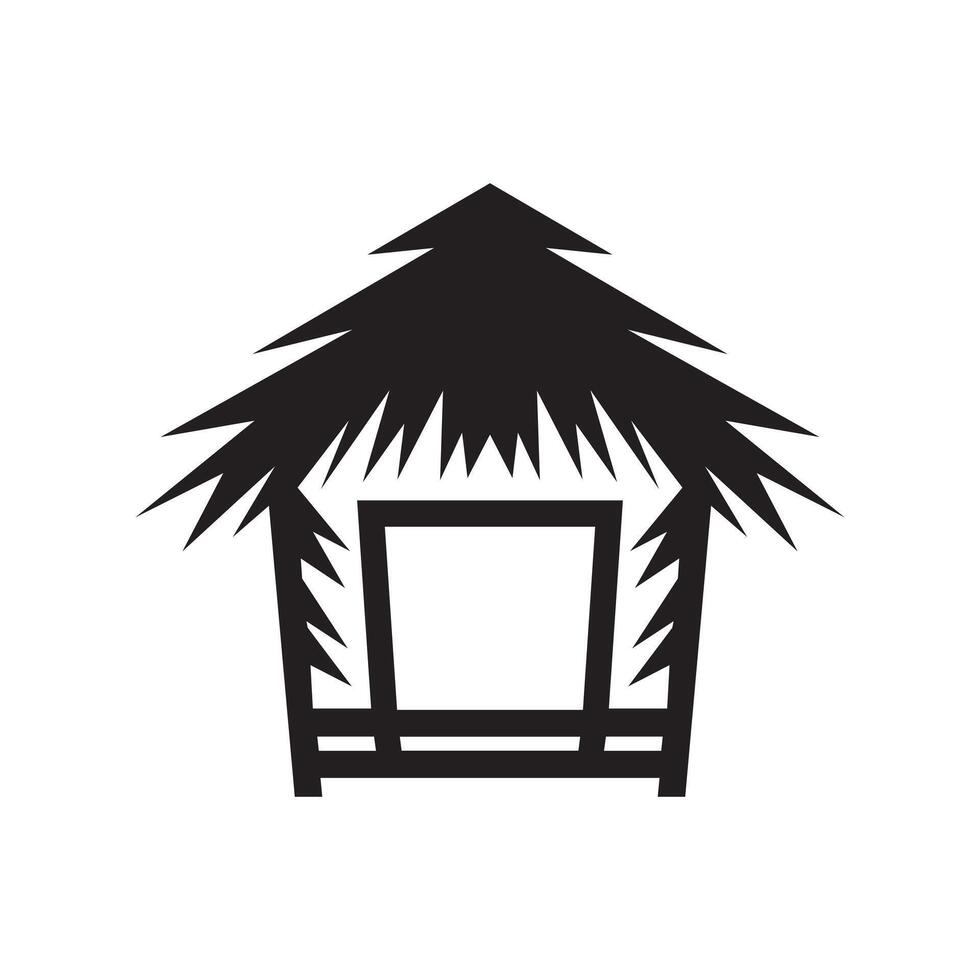 Traditional straw hut silhouette vector