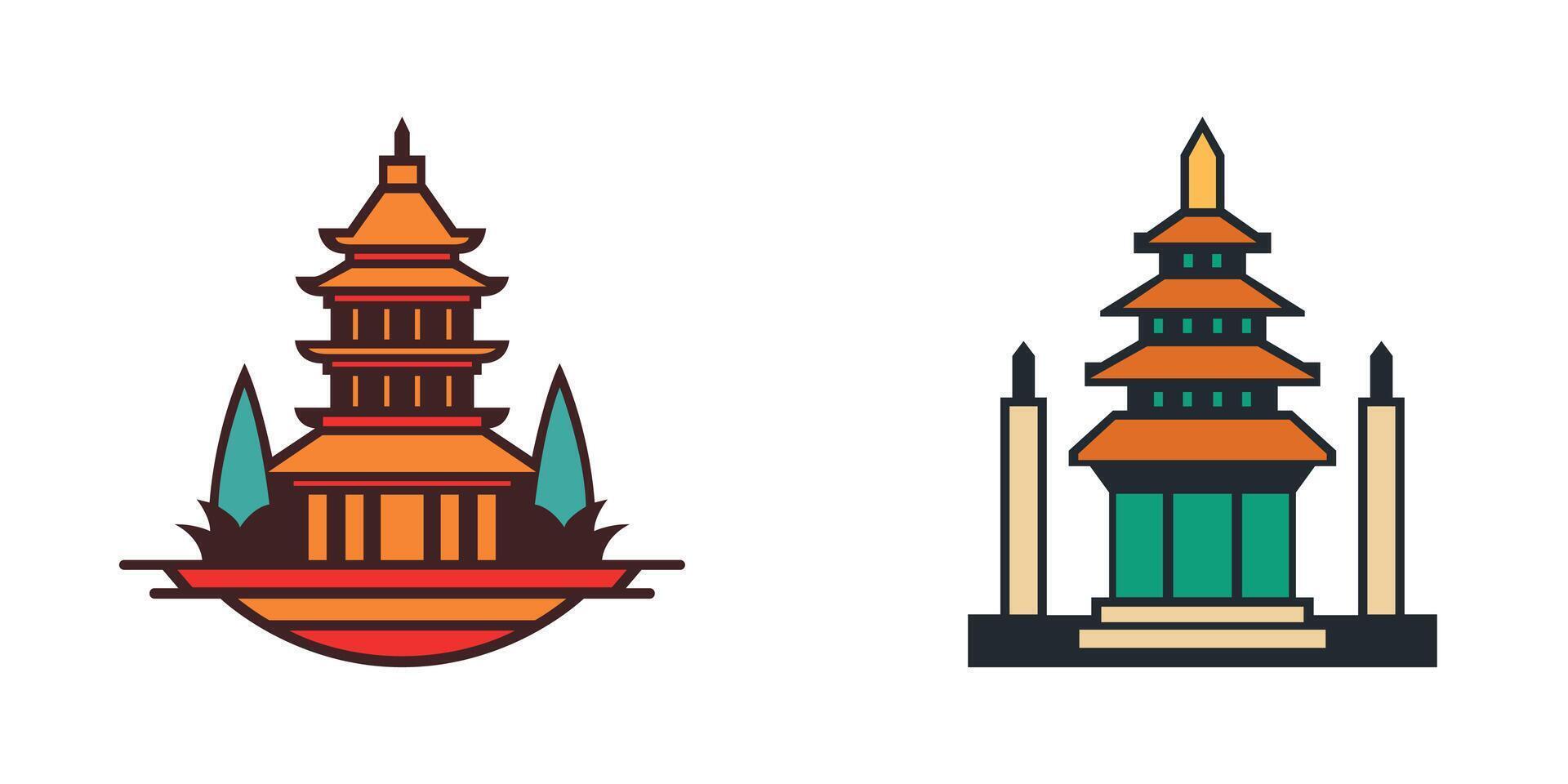 Temple Landmark illustration set in style vector