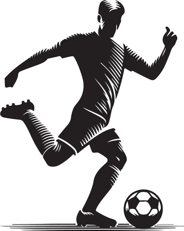 A stylized illustration of a soccer player kicking a ball in a dynamic action pose on a white background vector
